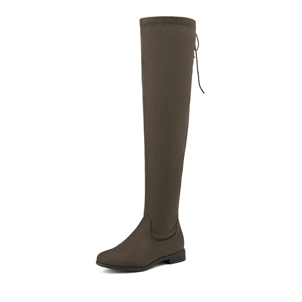 Block Heel Over The Knee High Boots - KHAKI -  0