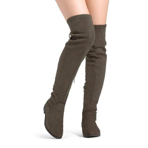 Block Heel Over The Knee High Boots - KHAKI - 5