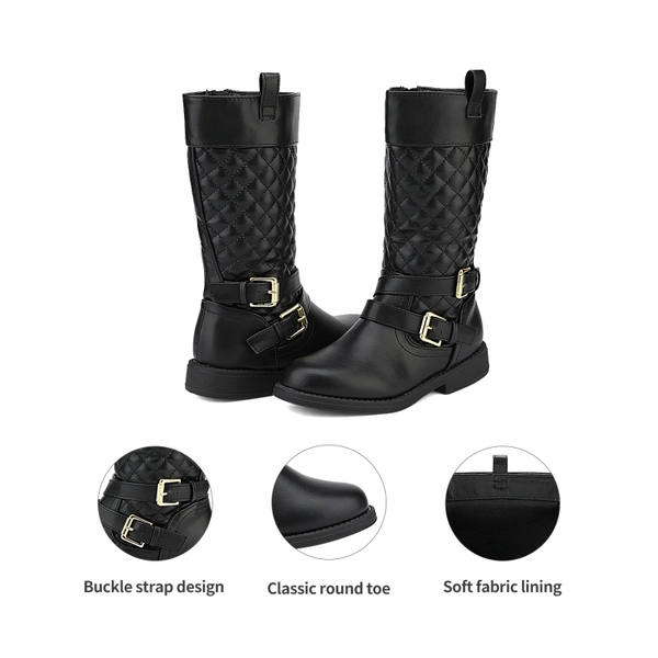 Girls Knee High Fashion Riding Boots - BLACK - 4