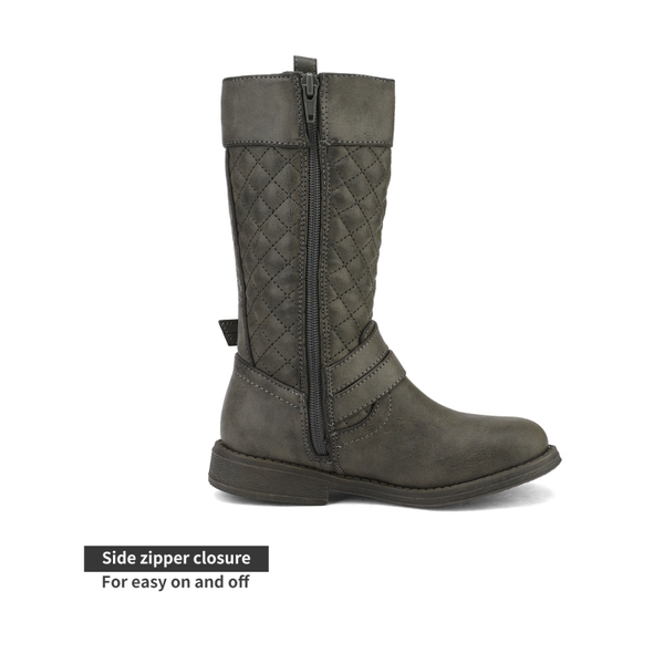 Girls Knee High Fashion Riding Boots - GREY - 1