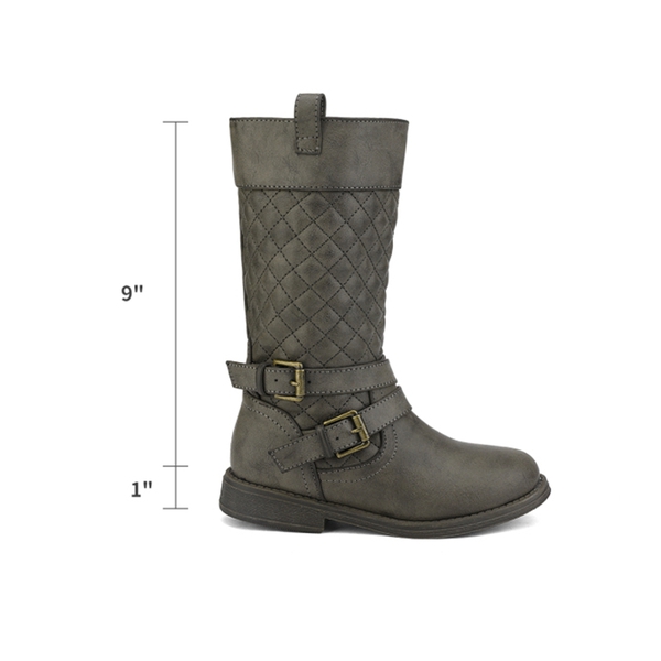 Girls Knee High Fashion Riding Boots - GREY - 2