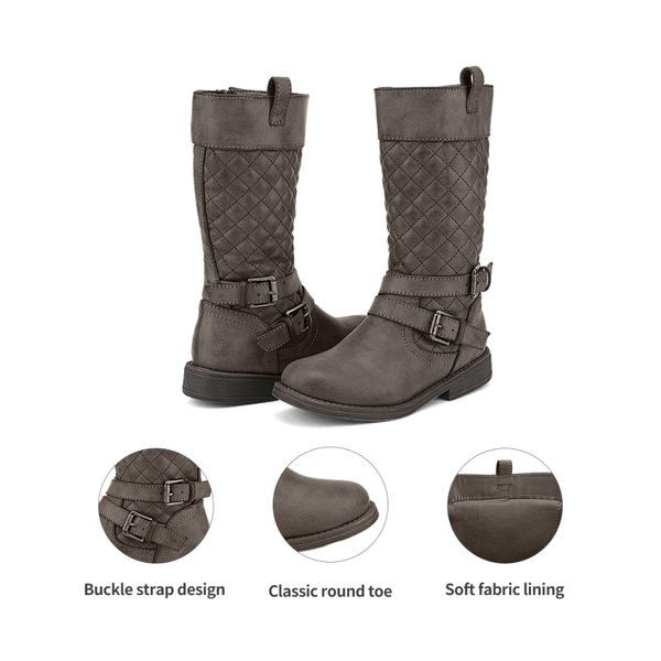 Girls Knee High Fashion Riding Boots - GREY - 4