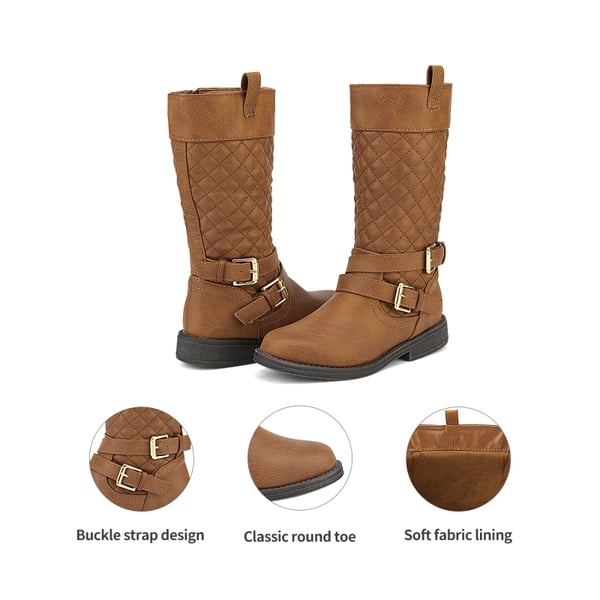 Girls Knee High Fashion Riding Boots - TAN - 4