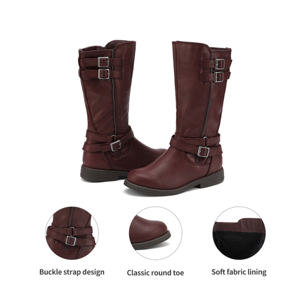Girls Knee High Riding Boots - BURGUNDY - 4