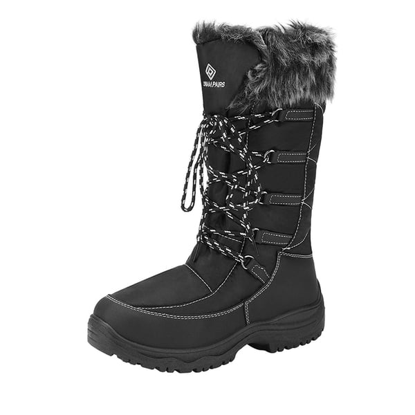 Mid Calf Lace Up Winter Boots - BLACK -  0