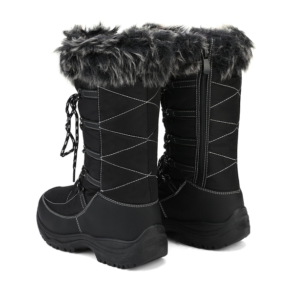 Mid Calf Lace Up Winter Boots - BLACK - 3