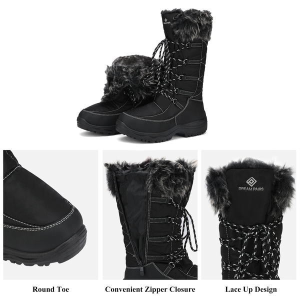 Mid Calf Lace Up Winter Boots - BLACK - 4