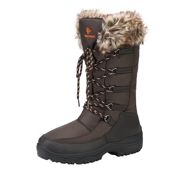 Mid Calf Lace Up Winter Boots - BROWN -  0