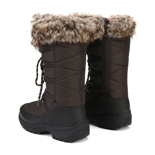 Mid Calf Lace Up Winter Boots - BROWN - 3