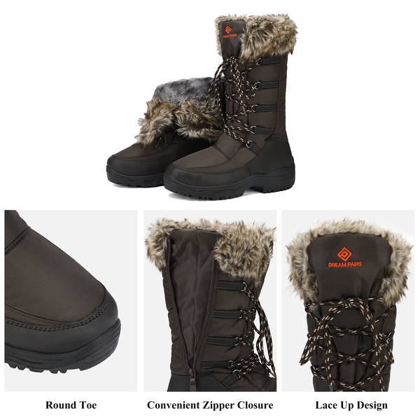 Mid Calf Lace Up Winter Boots - BROWN - 4