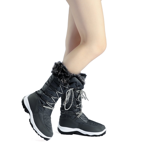 Mid Calf Lace Up Winter Boots - GREY - 2