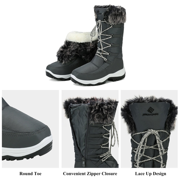 Mid Calf Lace Up Winter Boots - GREY - 4