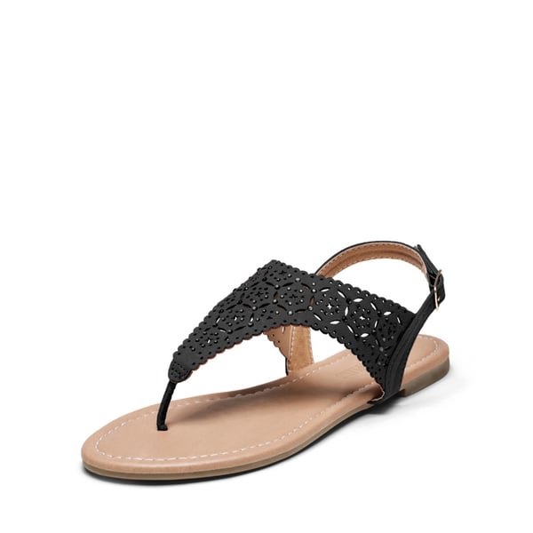 Cut Out Rhinestone Flat Sandals - BLACK -  0