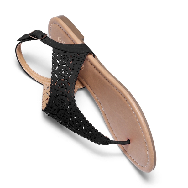 Cut Out Rhinestone Flat Sandals - BLACK - 4