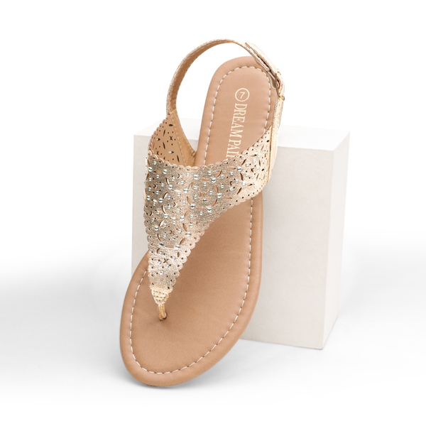 Cut Out Rhinestone Flat Sandals - GOLD - 2