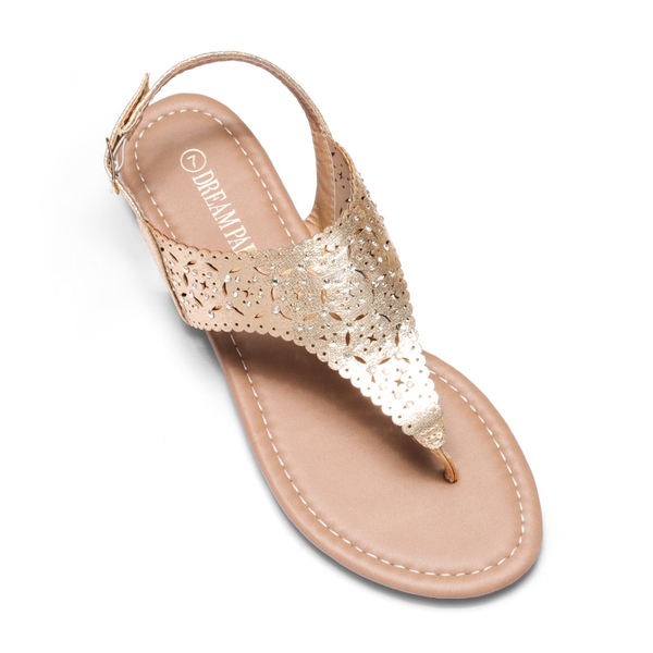 Cut Out Rhinestone Flat Sandals - GOLD - 3