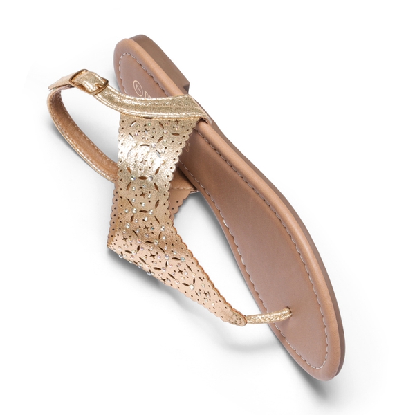 Cut Out Rhinestone Flat Sandals - GOLD - 4