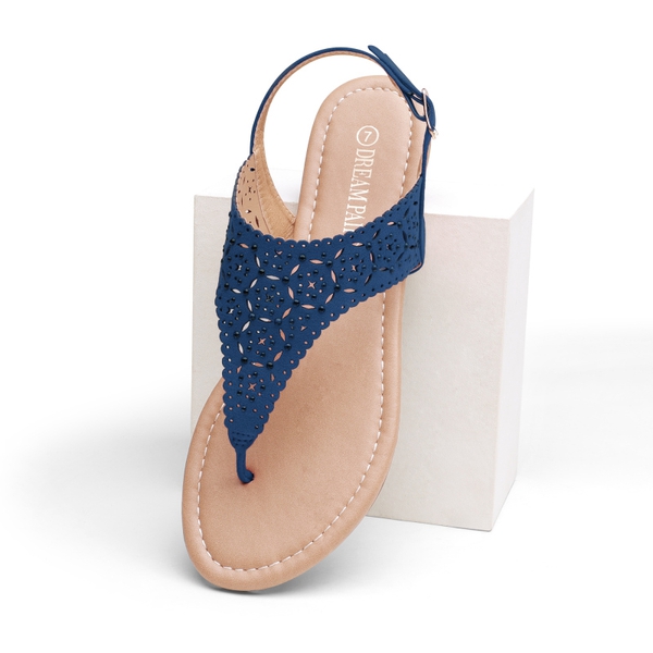 Cut Out Rhinestone Flat Sandals - NAVY - 2