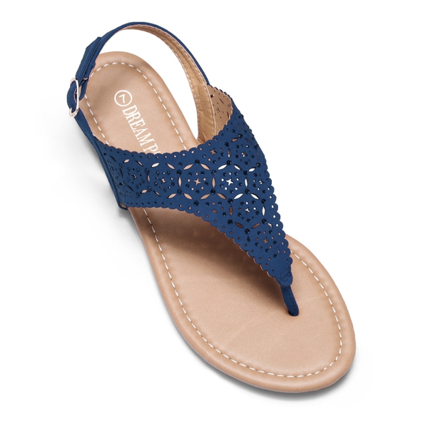 Cut Out Rhinestone Flat Sandals - NAVY - 3