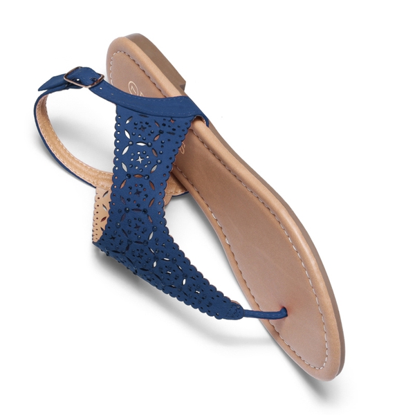Cut Out Rhinestone Flat Sandals - NAVY - 4