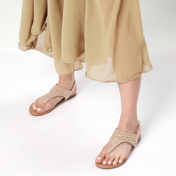 Cut Out Rhinestone Flat Sandals - NUDE - 1
