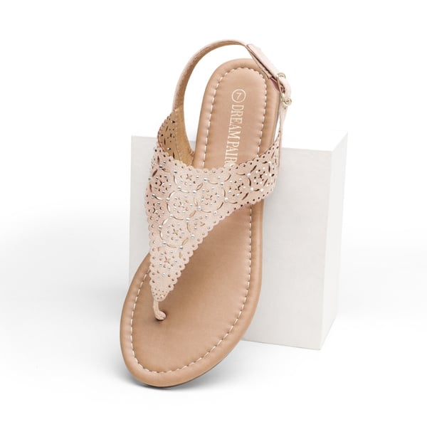 Cut Out Rhinestone Flat Sandals - NUDE - 2