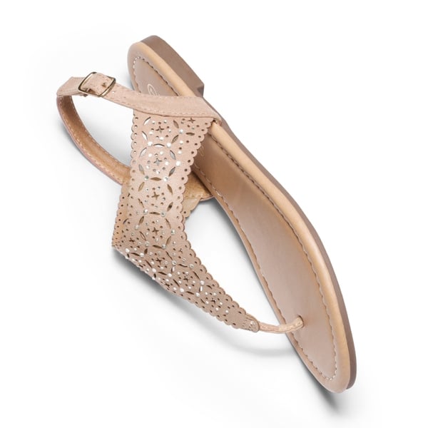 Cut Out Rhinestone Flat Sandals - NUDE - 4