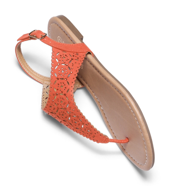Cut Out Rhinestone Flat Sandals - ORANGE - 4
