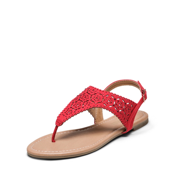Cut Out Rhinestone Flat Sandals - RED -  0