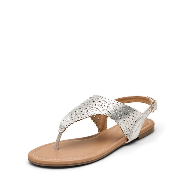 Cut Out Rhinestone Flat Sandals - SILVER -  0