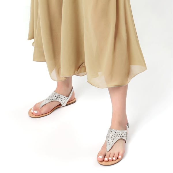 Cut Out Rhinestone Flat Sandals - SILVER - 1