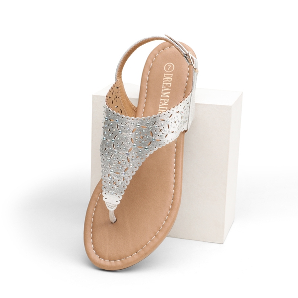 Cut Out Rhinestone Flat Sandals - SILVER - 2