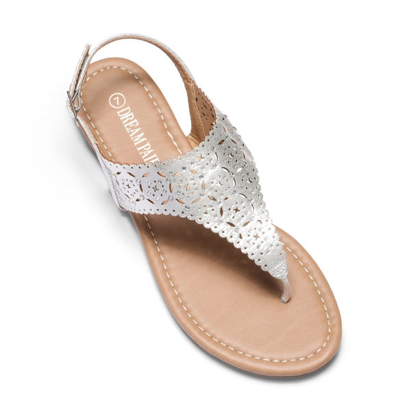 Cut Out Rhinestone Flat Sandals - SILVER - 3