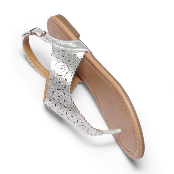 Cut Out Rhinestone Flat Sandals - SILVER - 4