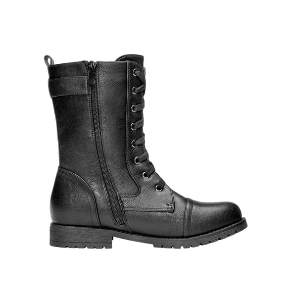 Winter Mid Calf Lace Up Boots - BLACK - 2