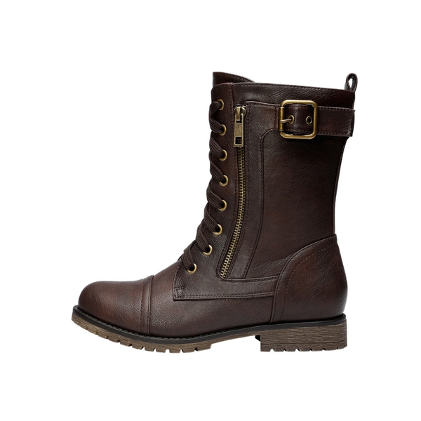 Winter Mid Calf Lace Up Boots - BROWN - 1