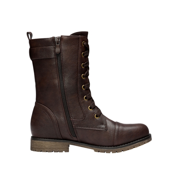 Winter Mid Calf Lace Up Boots - BROWN - 2