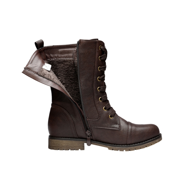 Winter Mid Calf Lace Up Boots - BROWN - 3