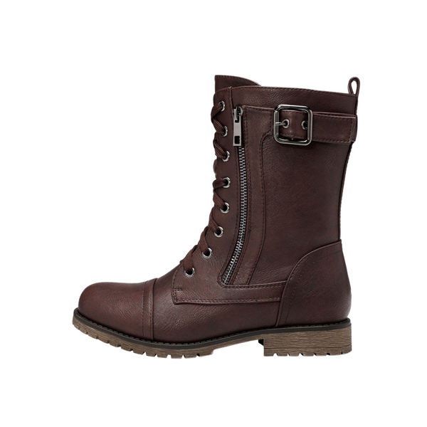 Winter Mid Calf Lace Up Boots - BURGUNDY - 1