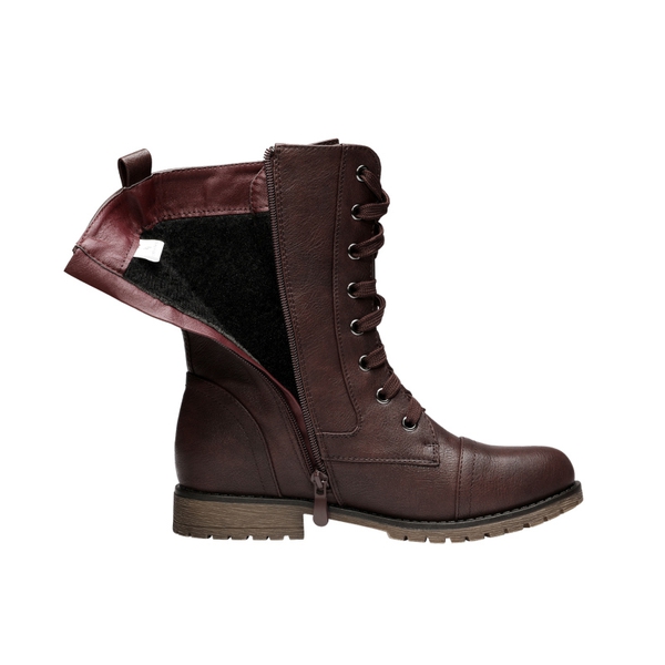 Winter Mid Calf Lace Up Boots - BURGUNDY - 3
