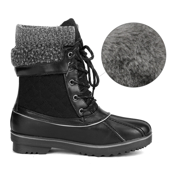 Mid Calf Lace Up Snow Boots - BLACK - 3