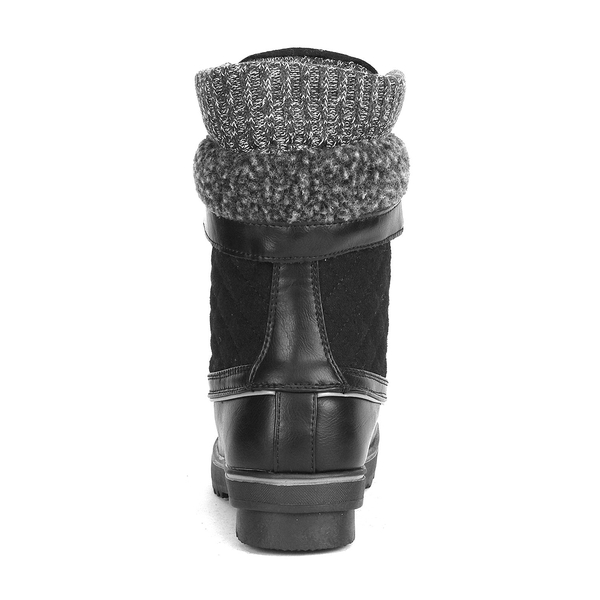 Mid Calf Lace Up Snow Boots - BLACK - 4