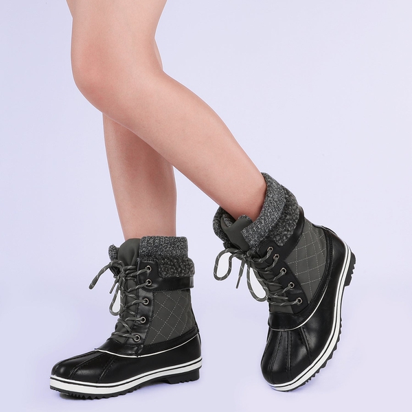 Mid Calf Lace Up Snow Boots - GREY - 1