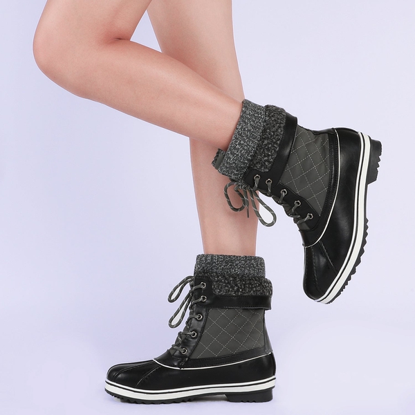 Mid Calf Lace Up Snow Boots - GREY - 2