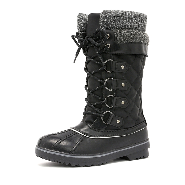 Lace Up Winter Fur Snow Boots - BLACK -  0