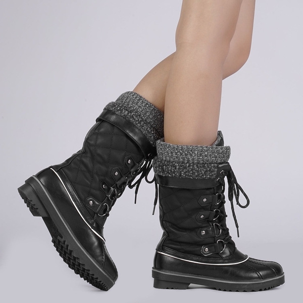 Lace Up Winter Fur Snow Boots - BLACK - 1