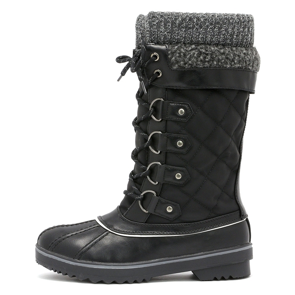Lace Up Winter Fur Snow Boots - BLACK - 3