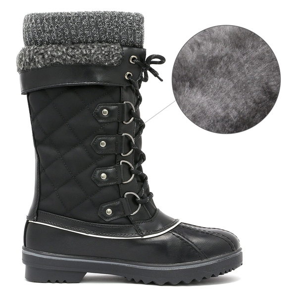 Lace Up Winter Fur Snow Boots - BLACK - 4
