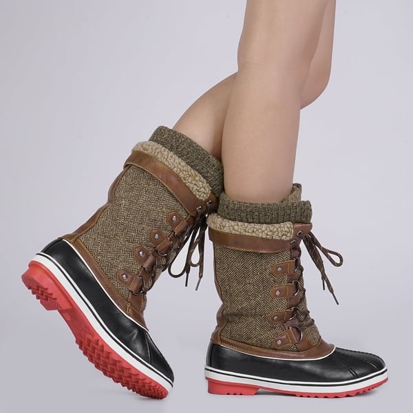 Lace Up Winter Fur Snow Boots - BROWN - 1