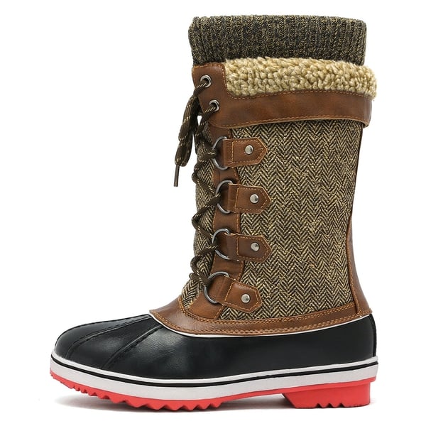 Lace Up Winter Fur Snow Boots - BROWN - 3